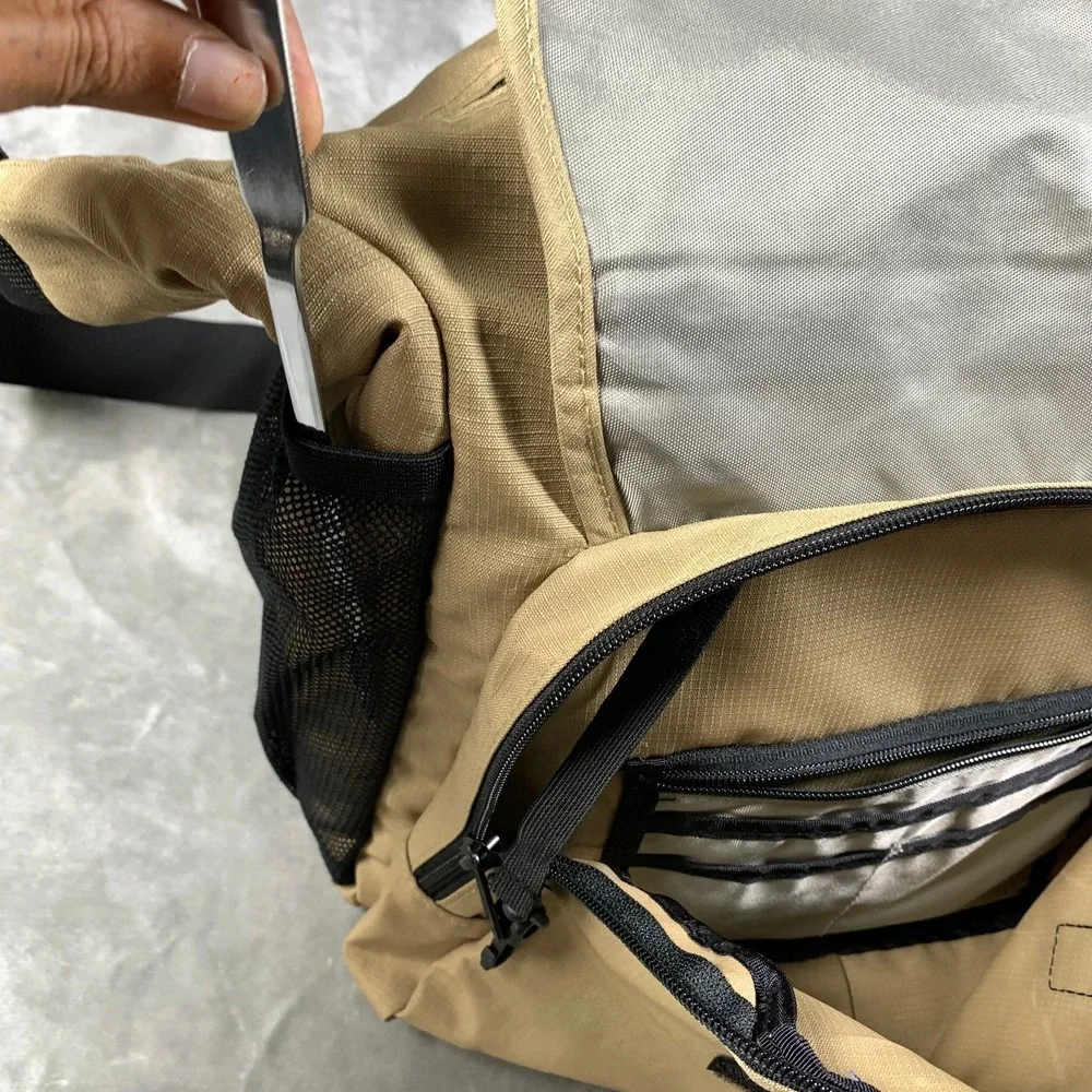 LL Bean Crossbody Messenger Bag Tan Black Satchel Travel Diaper Ripstop Nylon